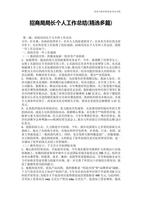 招商局局长个人工作总结(精选多篇)
