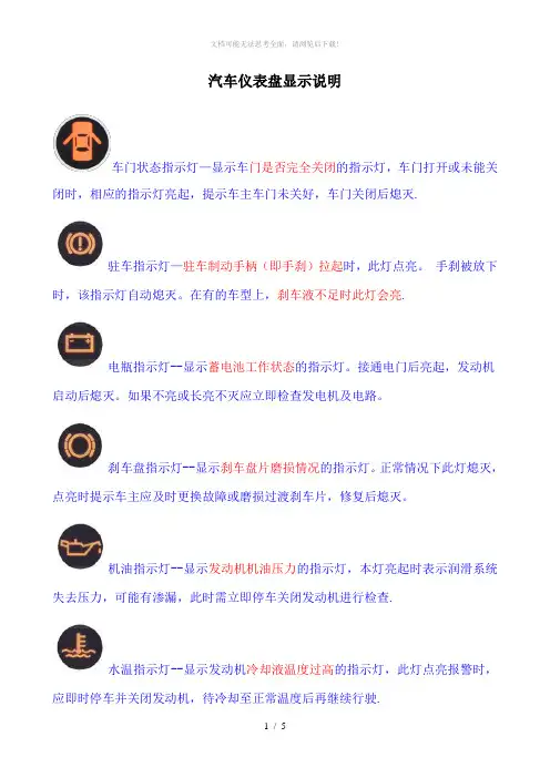 汽车仪表盘指示灯及车内功能按键图解