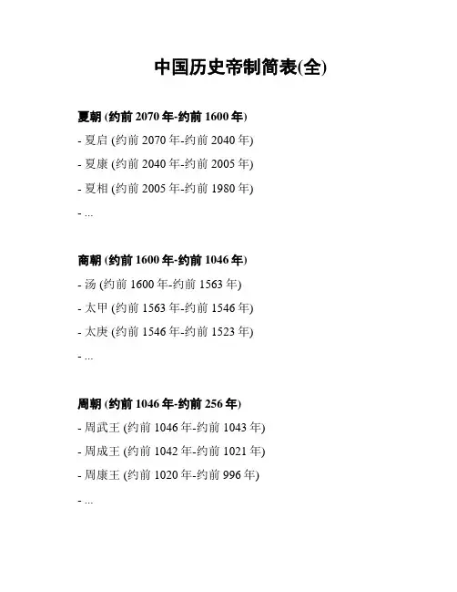 中国历史帝制简表(全)