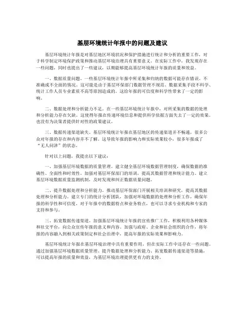 基层环境统计年报中的问题及建议