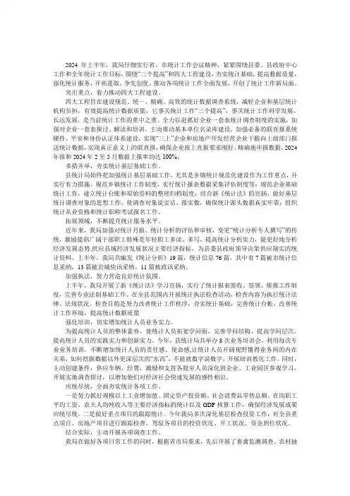 县统计局2024年上年总结暨下年计划 