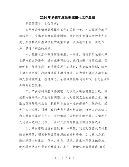 2024年乡镇年度新型城镇化工作总结