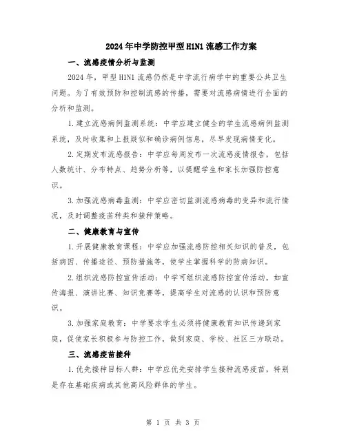 2024年中学防控甲型H1N1流感工作方案