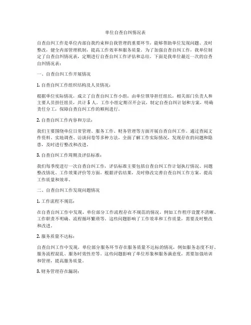 单位自查自纠情况表