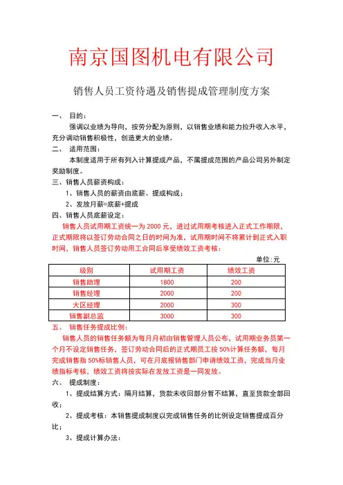 员工资待遇及提成管理制度方案