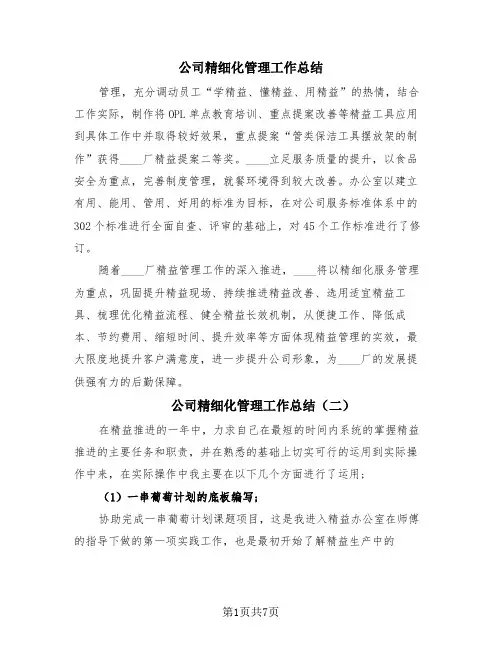 公司精细化管理工作总结(三篇)