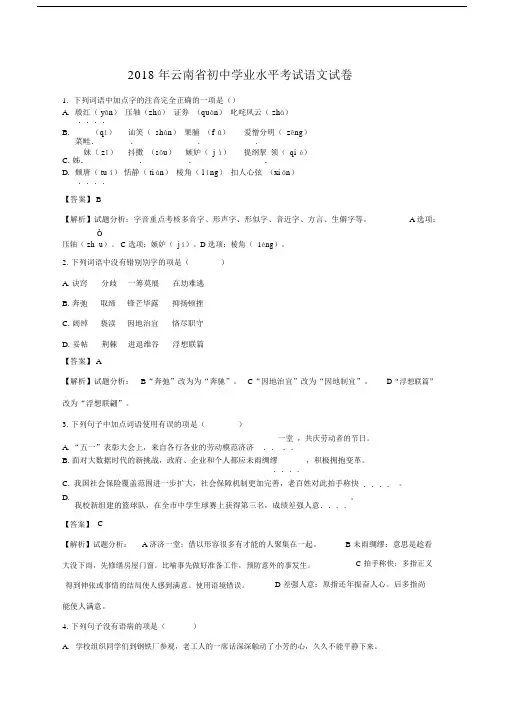 (完整word版)云南省中考语文试题(解析版).doc