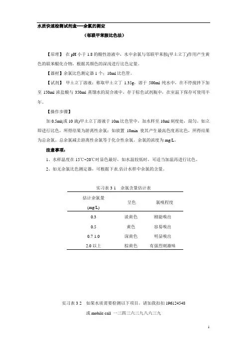 水质快速检测试剂盒与检测方法(一)