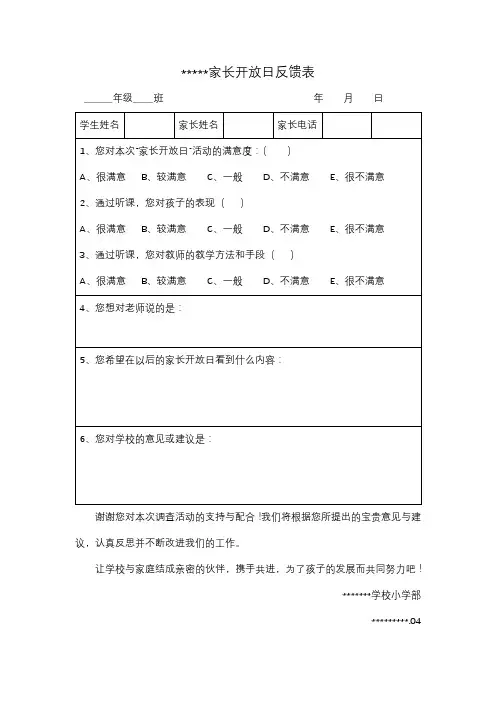 学校家长开放日家长意见反馈表