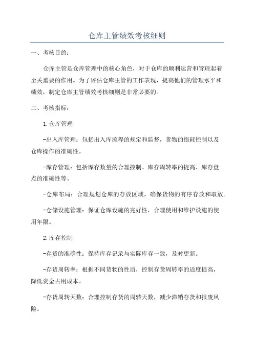 仓库主管绩效考核细则