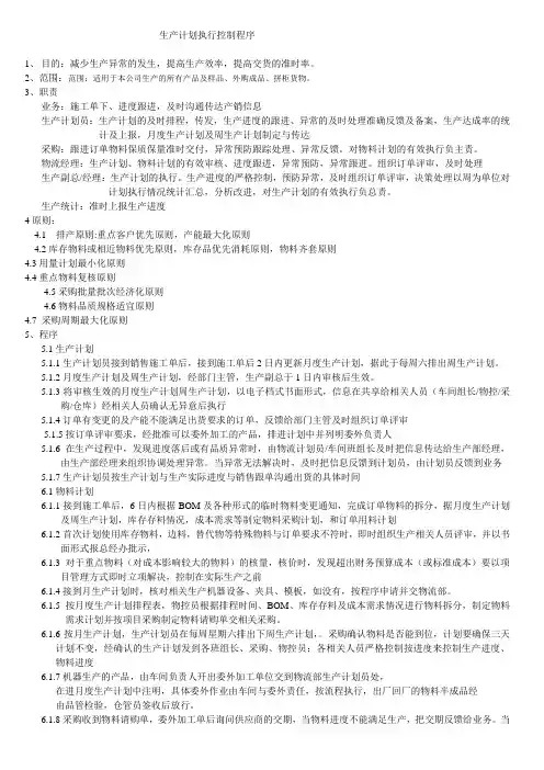 生产计划执行控制程序