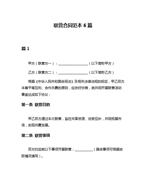 联营合同范本6篇