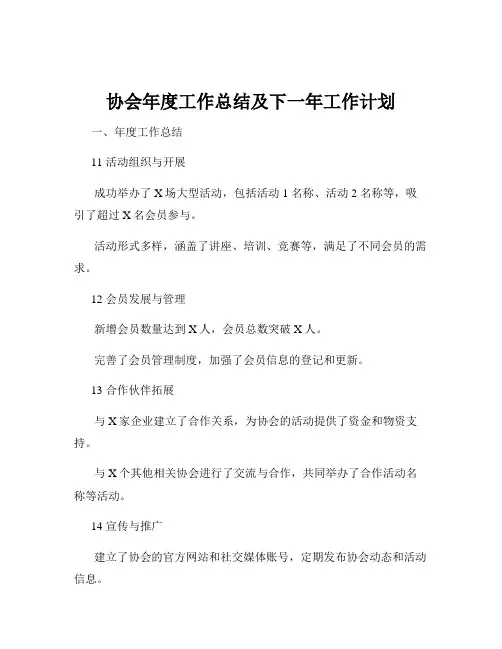 协会年度工作总结及下一年工作计划