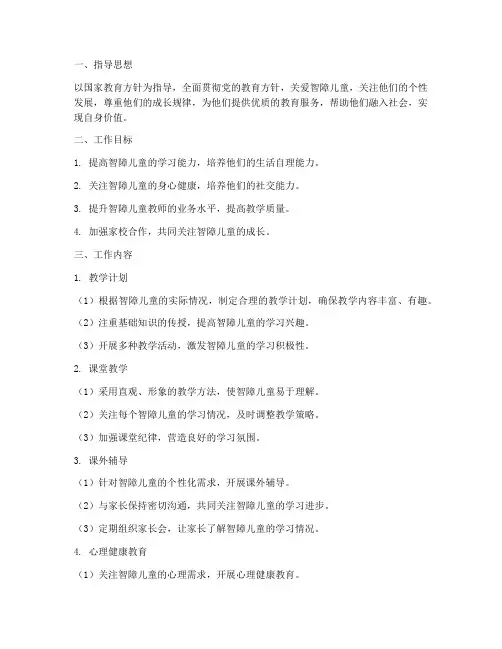 智障儿童的教师工作计划