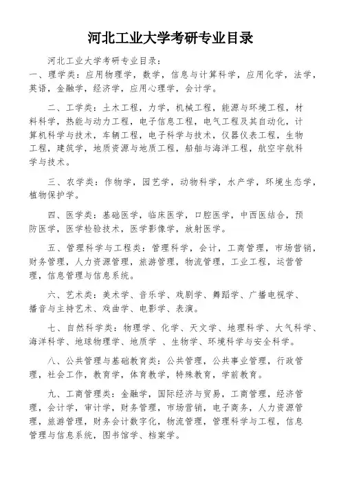 河北工业大学考研专业目录