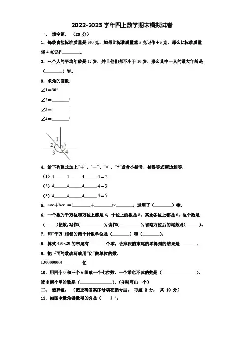 2022年福建省三明市大田县数学四年级第一学期期末达标测试试题含解析