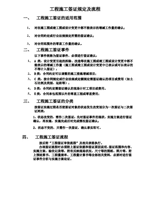 工程现场现场施工签证规定及操作规范