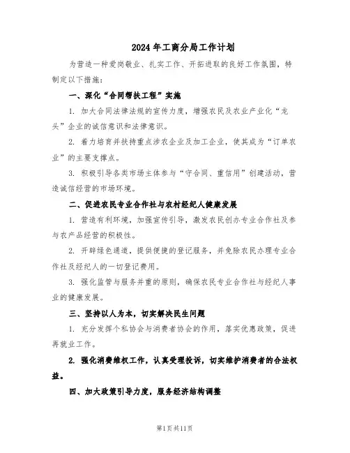 2024年工商分局工作计划（五篇）