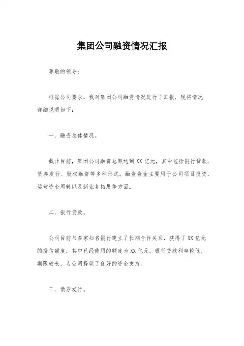 集团公司融资情况汇报