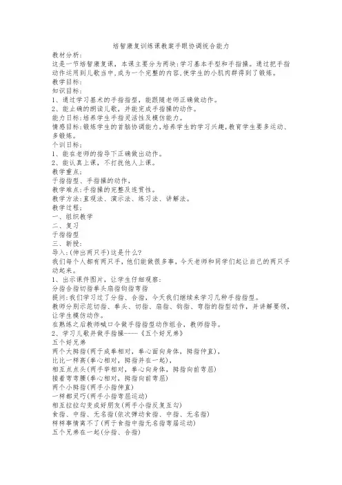 培智康复训练课教案手眼协调统合能力