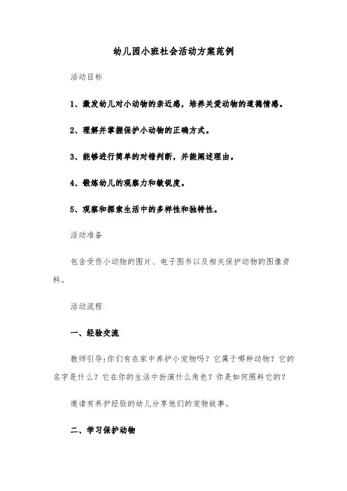 幼儿园小班社会活动方案范例（五篇）