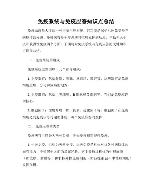 免疫系统与免疫应答知识点总结