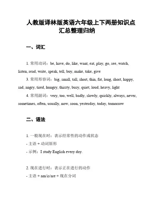 人教版译林版英语六年级上下两册知识点汇总整理归纳