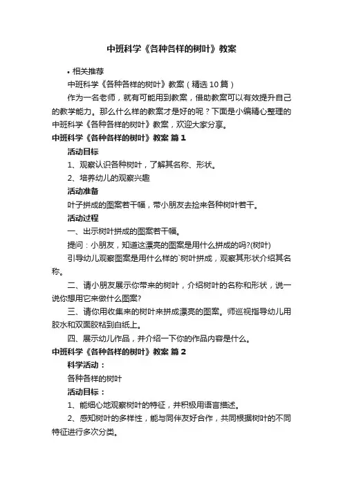 中班科学《各种各样的树叶》教案