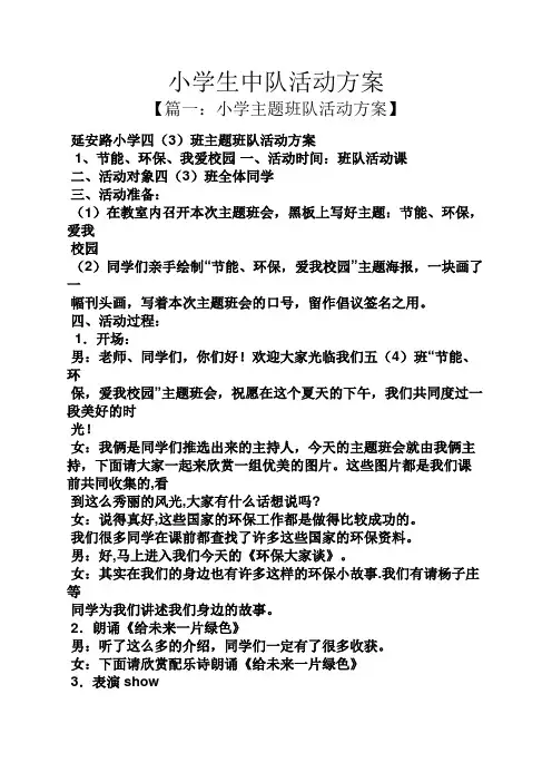小学生中队活动方案