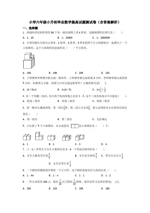 小学六年级小升初毕业数学提高试题测试卷(含答案解析)
