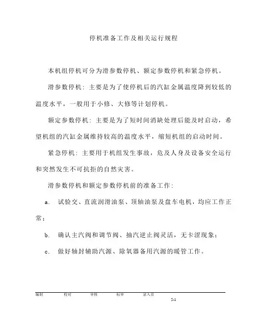 停机准备工作及相关运行规程