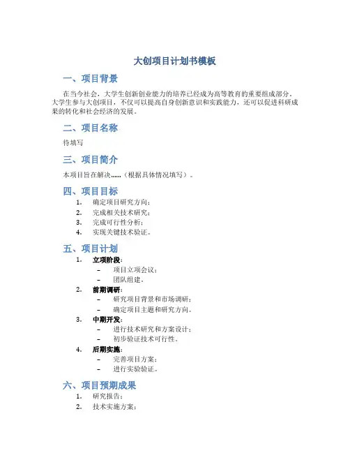 大创项目计划书模板