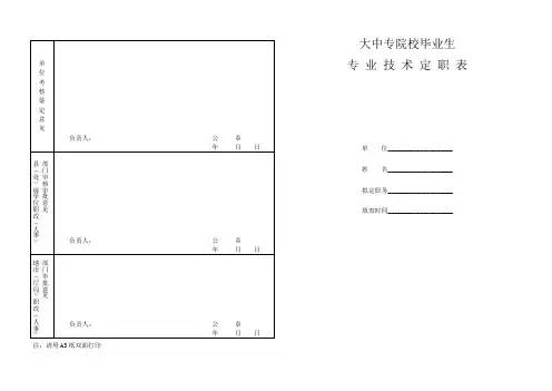 大中专院校毕业生专业技术定职表
