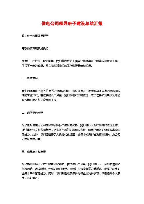 供电公司领导班子建设总结汇报