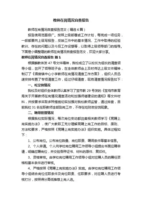 教师在岗情况自查报告范文（精选6篇）