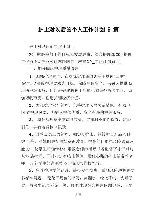 护士对以后的个人工作计划5篇