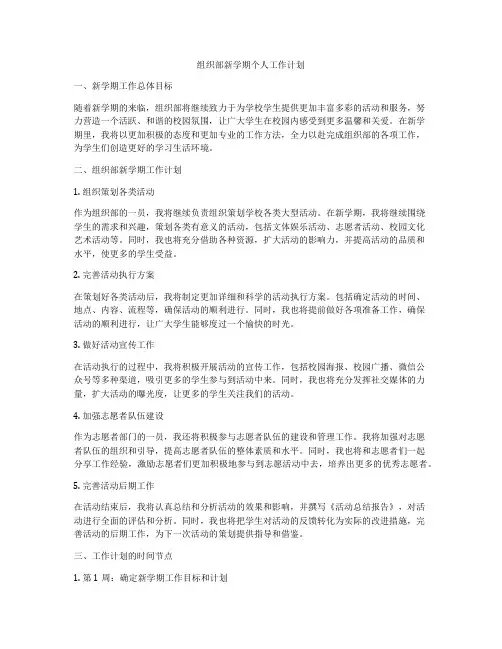 组织部新学期个人工作计划