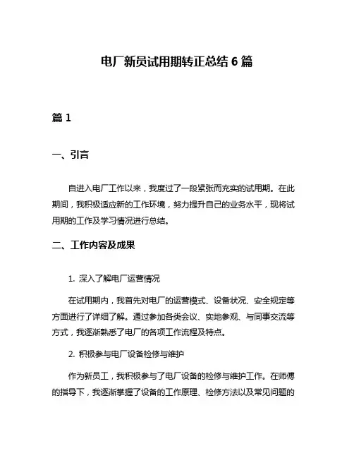 电厂新员试用期转正总结6篇