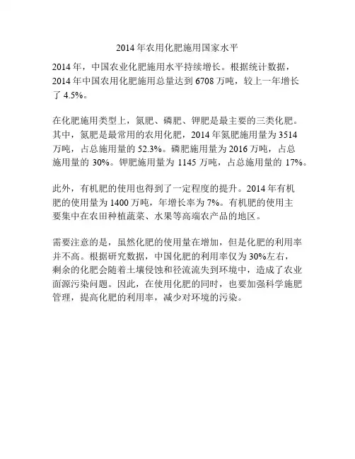 2014年农用化肥施用国家水平
