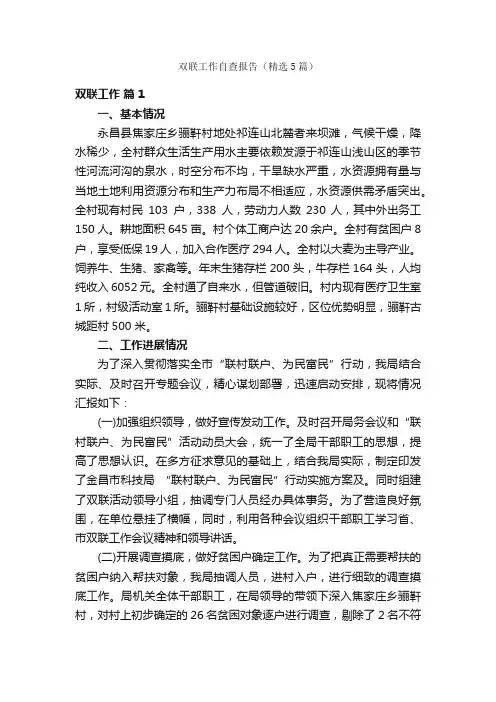 双联工作自查报告（精选5篇）