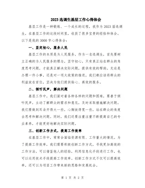 2023选调生基层工作心得体会