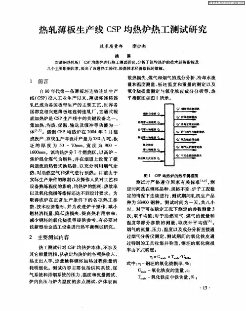 热轧薄板生产线CSP均热炉热工测试研究