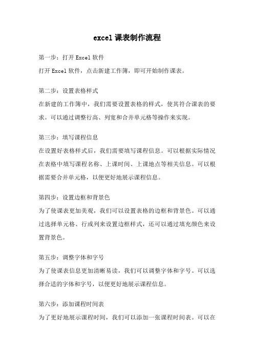 excel课表制作流程