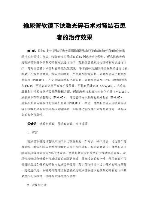 输尿管软镜下钬激光碎石术对肾结石患者的治疗效果
