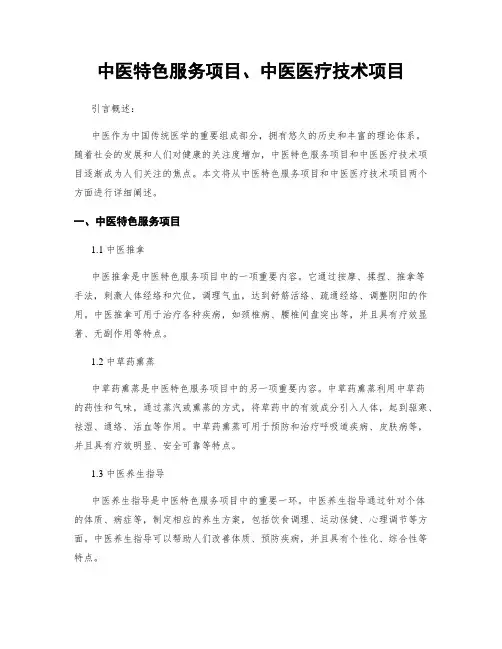 中医特色服务项目、中医医疗技术项目