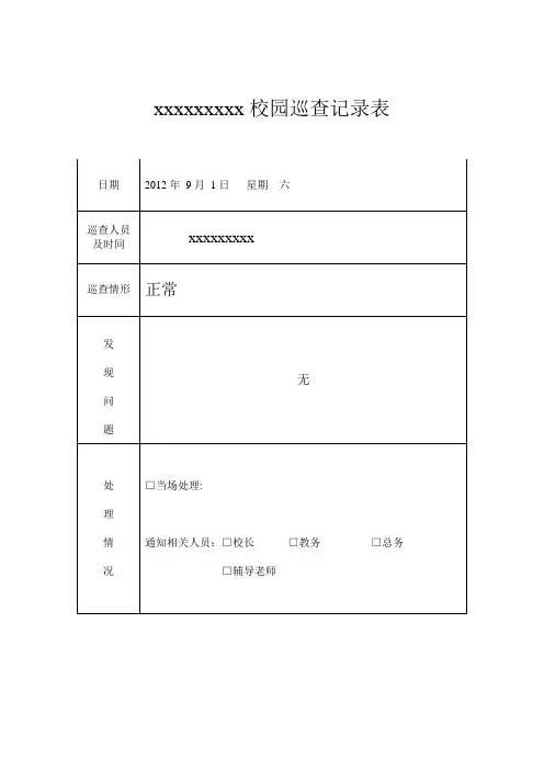 xxxxxxxxx校园巡查记录表