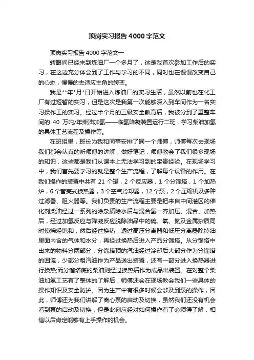 顶岗实习报告4000字范文