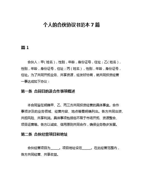 个人的合伙协议书范本7篇