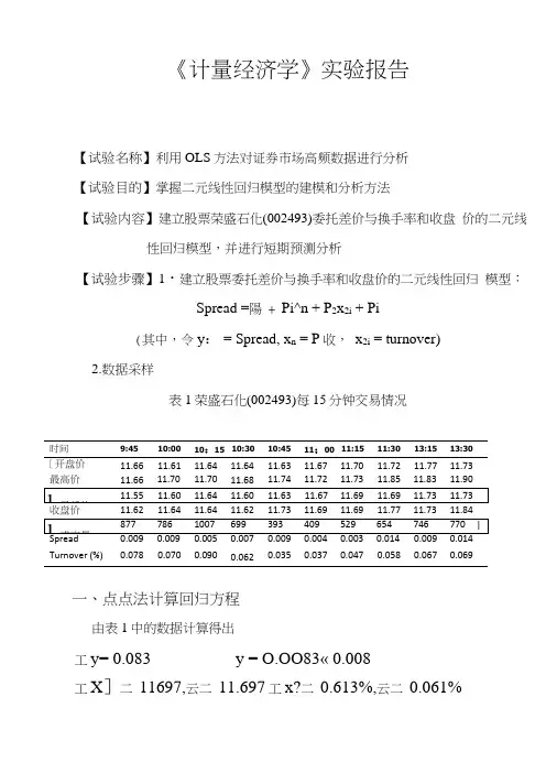 计量经济学数据分析实验报告