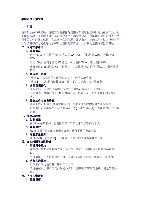 集团月度工作简报